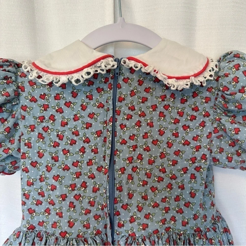 Vintage Daisy Kingdom Dress Floral Sz 2T Peter Pan Collar Eyelet Edge Petticoat